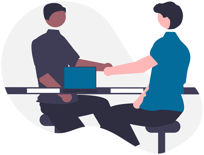 Two people sitting while shaking hands  icon